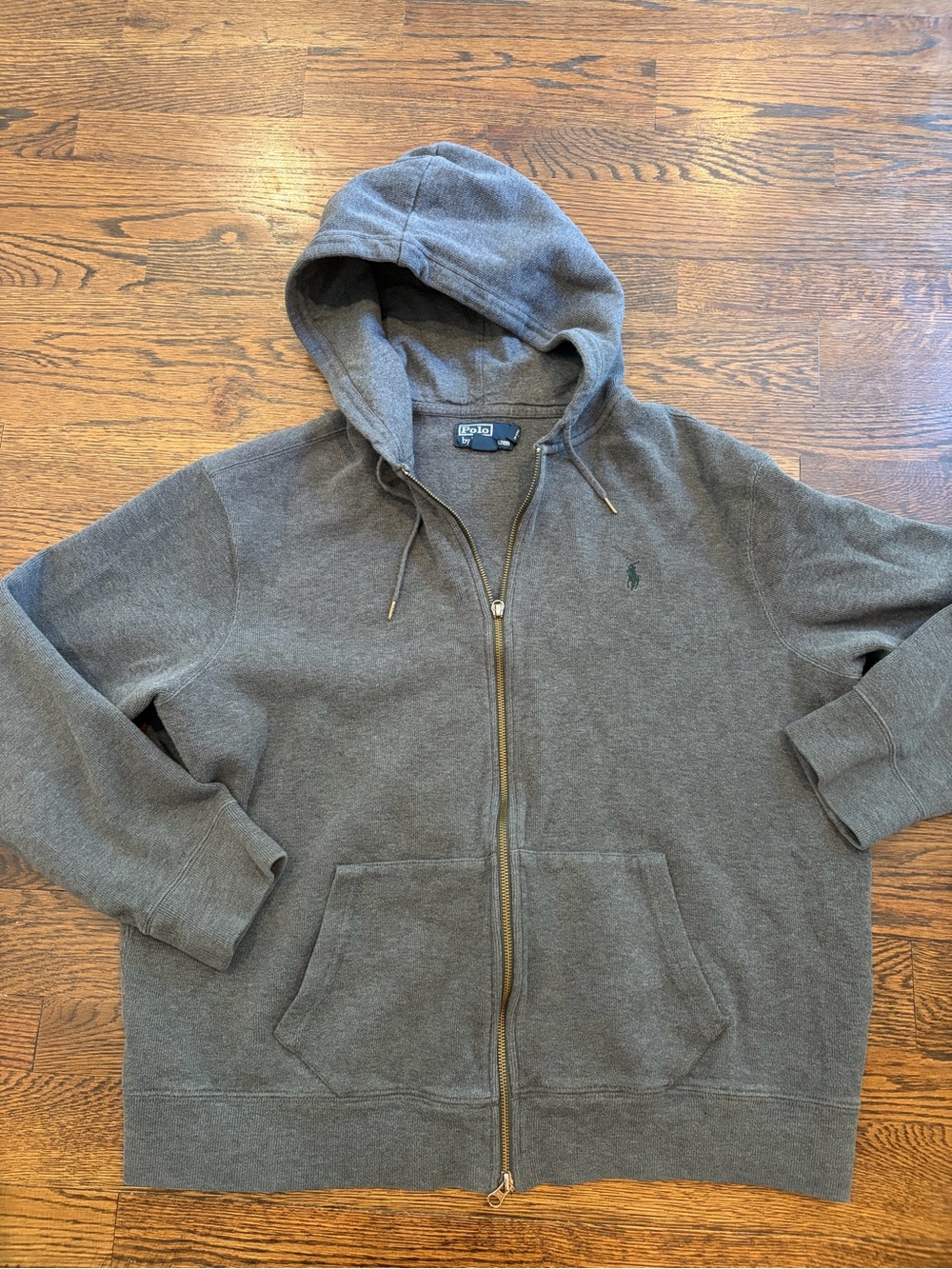 Vintage Ralph Lauren Men’s Gray Full-Zip Hooded Sweatshirt